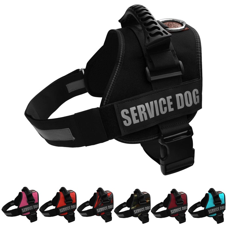 ALBCORP Service Dog Vest Harness â€“ Reflective, No-Pull Harness with Handle & Comfy Mesh Padding â€“ Sizes XXS-XL for Puppies, Small & Large Dogs â€“ 2 Removable Service Patches Included (XL, Red Camo) - Image 1